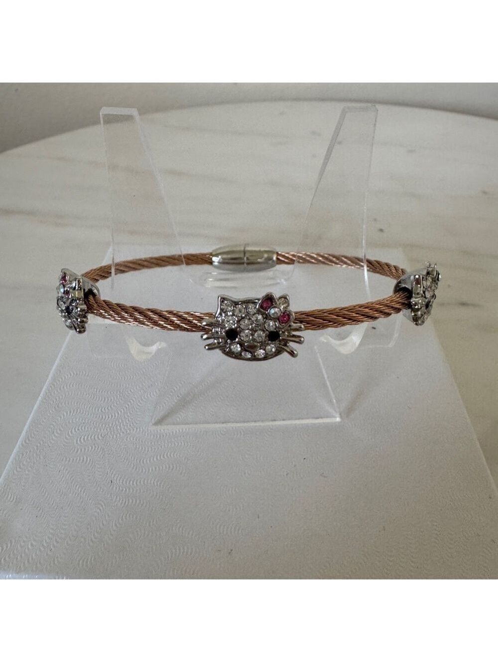 NEW Hello Kitty Pave Crystal Rose Gold Twisted Cable Bracelet